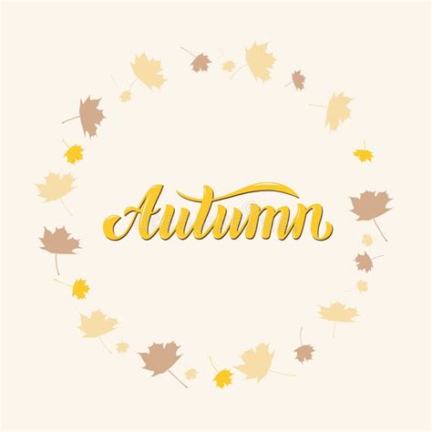 Hand Sketched Autumn Text Autumn Mood Maple Leaves Stock Vector