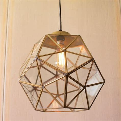 Glass And Antique Gold Metal Faceted Pendant Geometric Pendant Light
