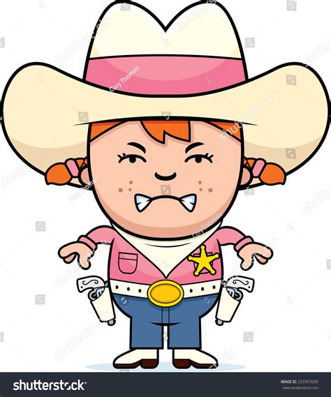 Cartoon Illustration Little Cowgirl Looking Angry Stock Vector Royalty