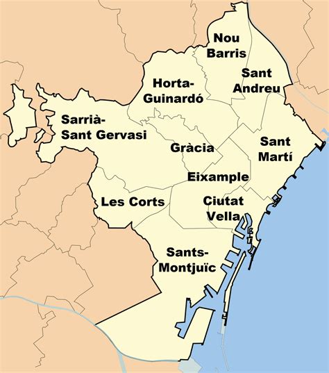 Map Districts Of Barcelona Barcelona Spanje Tips