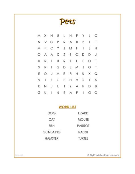 Pets Word Search Beginner My Printable Puzzles
