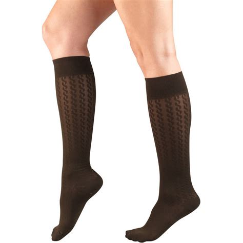 Truform Women S Trouser Socks Dress Style Cable Pattern 15 20 Mmhg Brown Large Walmart