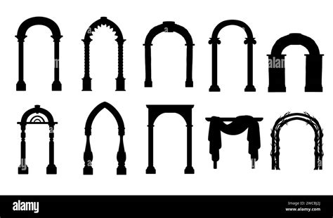 Set Of Black Silhouette Architecture Arch With Columns Ancient Pillars