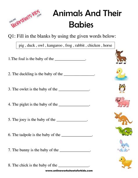 Animal And Their Babies Worksheet For Grade 1 7