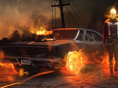 1400x1050 Ghost Rider With Car 1400x1050 Resolution Hd 4k Wallpapers