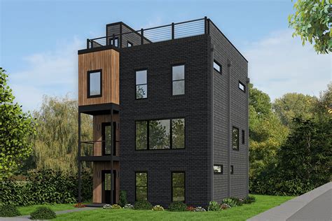 Narrow Contemporary 3 Story House Plan With 4th Floor Scenic Rooftop