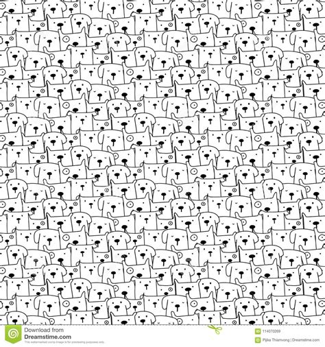 Hand Drawn Cute Dogs Vector Pattern Background Doodle Funny Stock