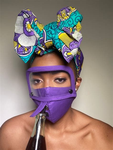 Plain Purple Face Mask With Detachable Eye Shield And Straw Hole All