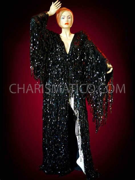 Black Sparkling Sequin Shiny Fringe Drag Queen Cover Up Gown