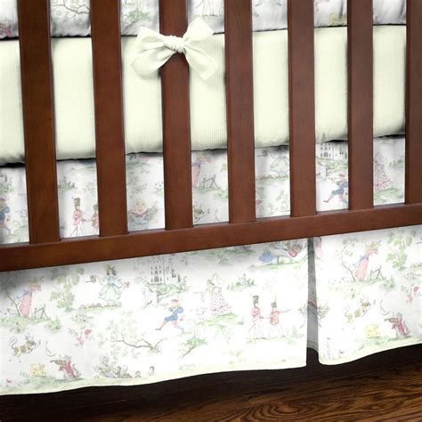 Bunnies, deer, foxes and bears share the forest on this sweet ensemble that includes. Nursery Rhyme Toile Sage Crib Skirt. | Cribs, Baby crib ...