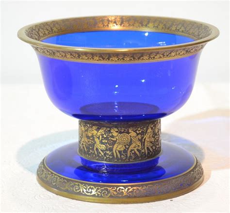 Cobalt Moser Bowl With Figural Etched Trim And Lot 398 Deco Bowl Blue Glassware Art Glass Bowl