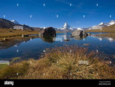 Matterhorn And The Stellisee Lake Fluhalp Switzerland Stock Photo Alamy
