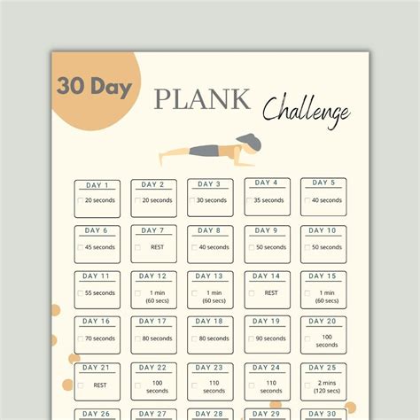 Day Plank Challenge Digital Fitness Guide Printable Plank Challenge Core Fitness Plank