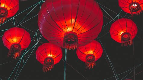 Download Wallpaper 1920x1080 Chinese Lanterns Lights Red Dark Full