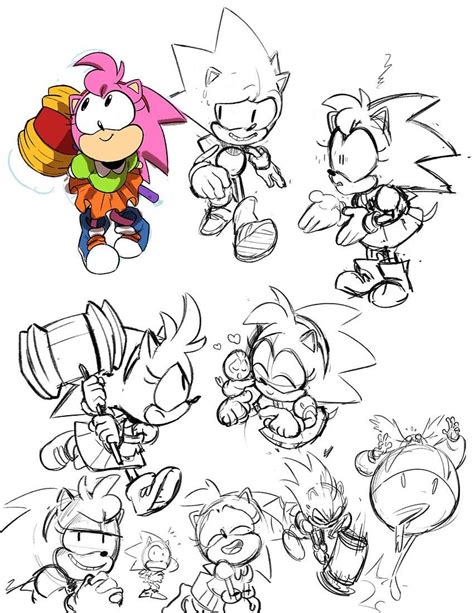 Tyson Hesses Sonic Media Artist Various Sketches Of Classic Amy Sega