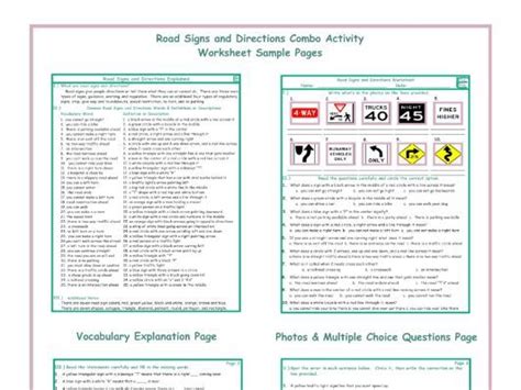 Road Signs Directions Combo Activity Worksheets Teaching Resources