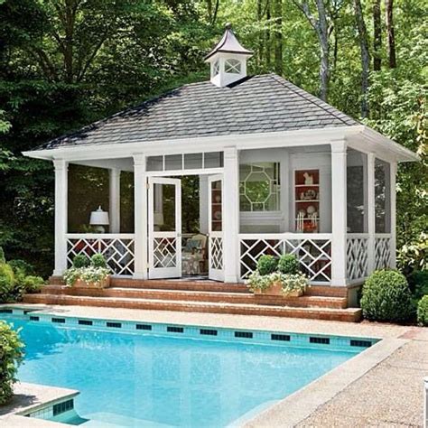 Pretty Pool Housescreen Porch Idea Pool Houses Pool House Pool Cabana