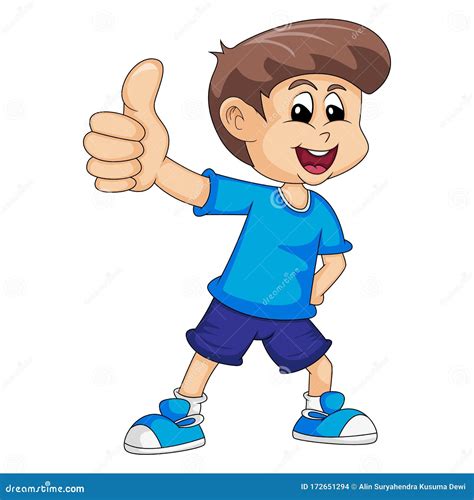 A Boy In Blue Give Thumbs Up Cartoon Vector Illustration Stock Vector