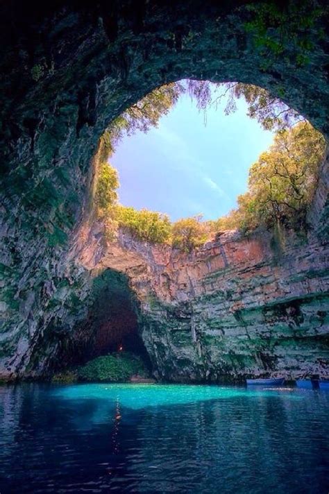 Turquoise Cave Melissani Lake Greece Beautiful Places Places To