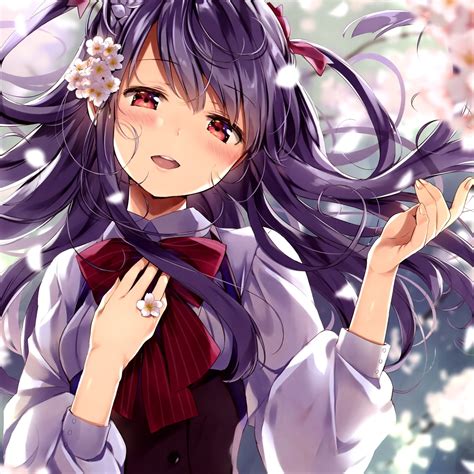Wallpaper Cute Pretty Cherry Blossom Smiling Anime Girl Long Hair