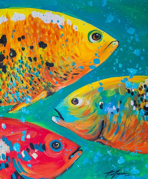 Apariencia Medium Size Acrylic Painting Depicting Fish