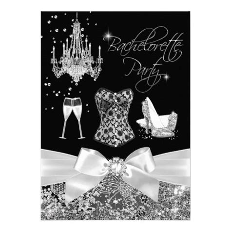 Black Silver Sparkle Bow Bachelorette Party Invitation Zazzle Sparkle Bows Bachelorette