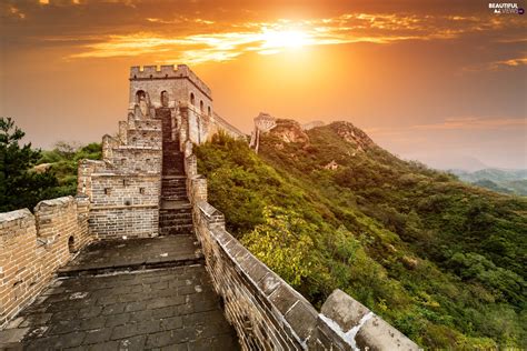 Chinese Wall Mountains Sun Landscape Beautiful Views Wallpapers