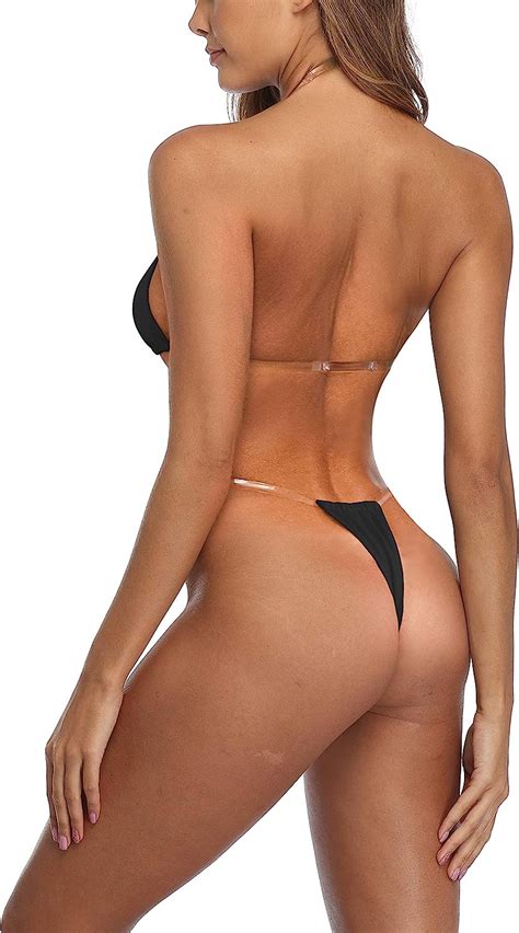 SHERRYLO Tanga Bikini transparente Träger freche brasilianische
