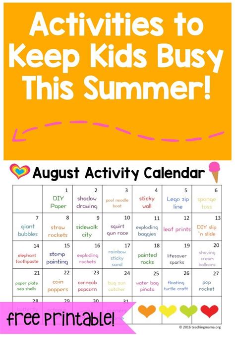 August Activity Calendar Summer Fun For Kids Summer Activities For
