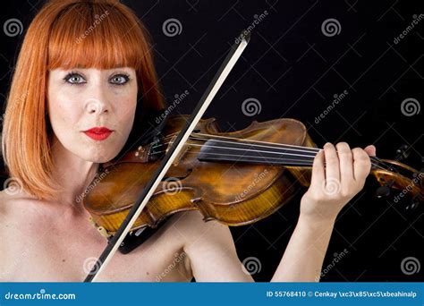 Violin Player Holding Violin Woman With Red Hair Stock Photo Image
