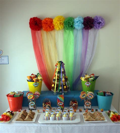 Table Setting Rainbow Theme Party Party Rainbow Birthday Party