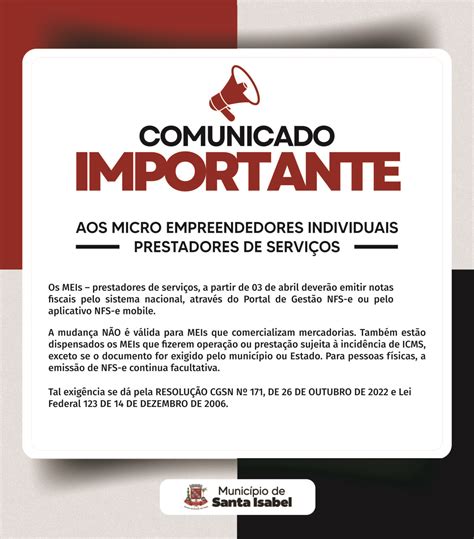 Comunicado Mei Prestador De ServiÇo Portal Prefeitura De Santa Isabel