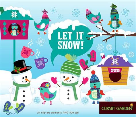 Instant Download Winter Let It Snow Digital Clipart Elements Paper