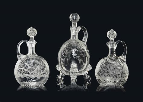 Three Stourbridge Engraved Glass Claret Decanters And Stoppers Circa 1870 Christie S