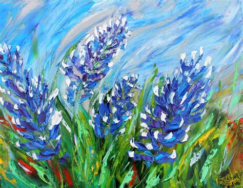 Bluebonnets Of Texas Painting Original Oil Abstract Palette Knife