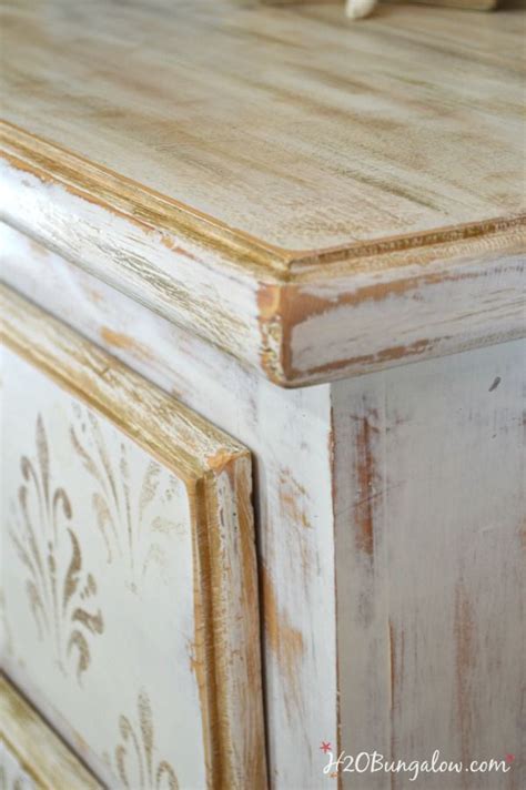 White And Gold Distressed Damask Dresser Painted Furniture White