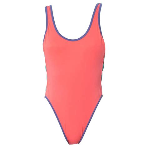 1980s Neon Pastel Backless One Piece Swimsuit With Side Cut Outs At
