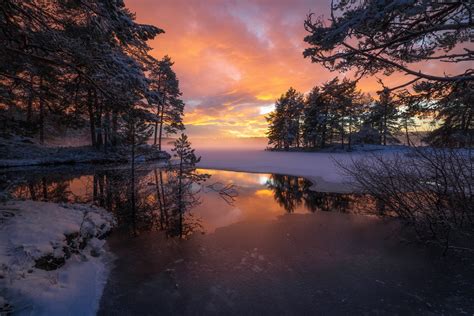 Download 2048x1367 Norway Ringerike Sunset Snow Field Scenery