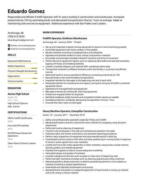 Forklift Operator Resume Example And Writing Tips For 2022