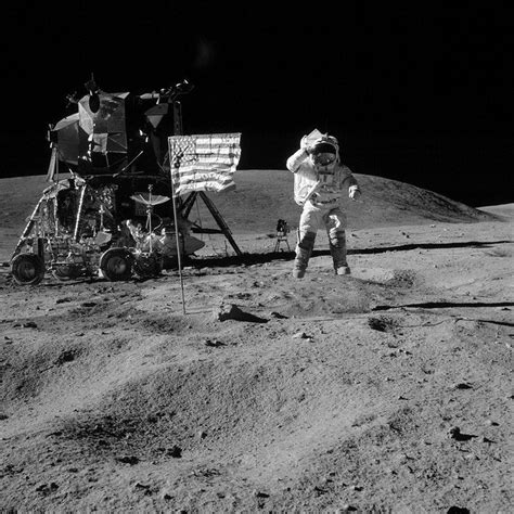 Astronaut John W Young Commander Of The Apollo 16 Lunar Landing Mission Leaps From The Lunar