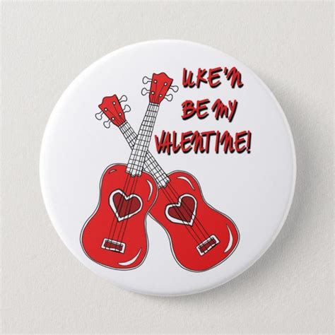 Uken Be My Valentine Ukulele Heart Pinback Button Zazzle Buttons