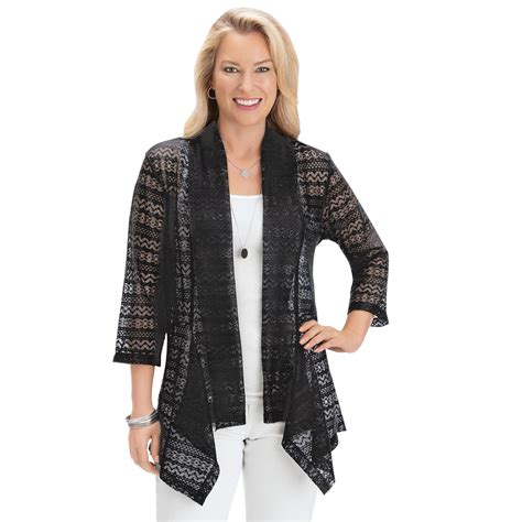 Elegant All Over Lace Cardigan With Cascading Open Front Collections Etc