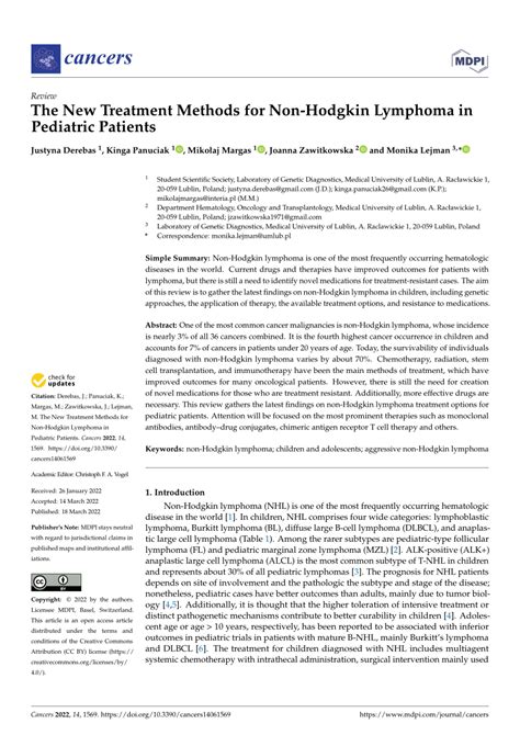 Pdf The New Treatment Methods For Non Hodgkin Lymphoma In Pediatric
