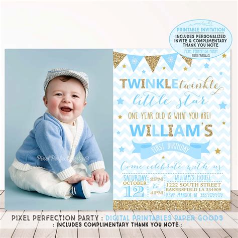 White grey boy son 1st birthday invitation. Twinkle Twinkle Little Star Invitation Boys Twinkle ...