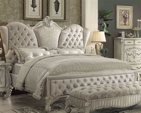 Versailles Ivory Velvet And Bone White Upholstered Panel Bedroom Set