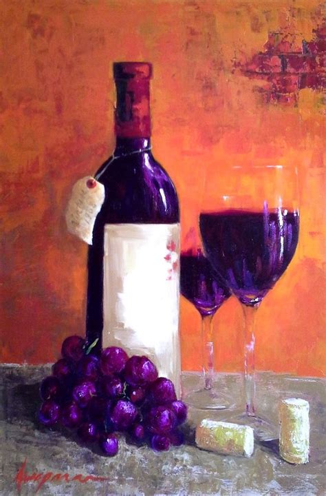 Red Wine Still Life Bottle Wine Glasses And Grapes Wine Painting