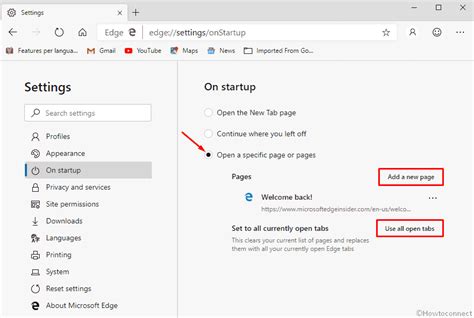 How To Change Start Up Page In Microsoft Edge Chromium Browser
