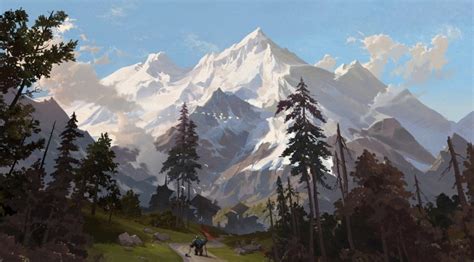 Wallpaper Fantasy Landscape Mountain Dwarf Snowline Clouds Trees