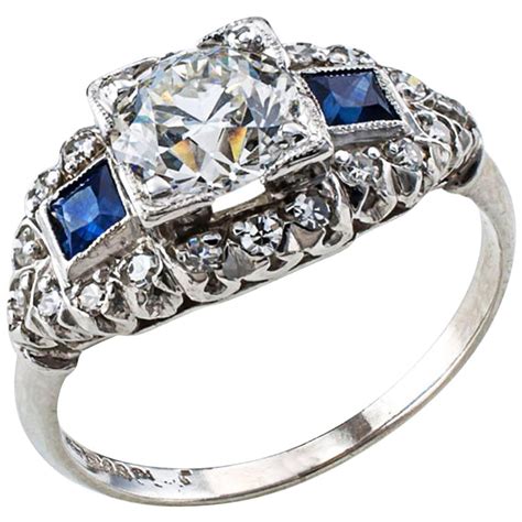 Art Deco Sapphire Diamond Platinum Engagement Ring For Sale At 1stdibs
