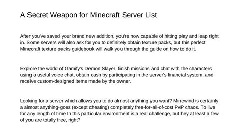 A Secret Weapon for Minecraft Server Listfmwvk.pdf.pdf | DocDroid